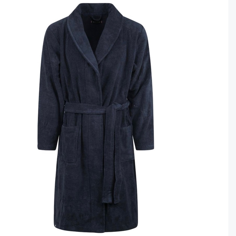 Tommy Hilfiger Unisex Sleepwear Heavy Terry One Size Robe Dark Blue 100% Cotton - Picture 2 of 16